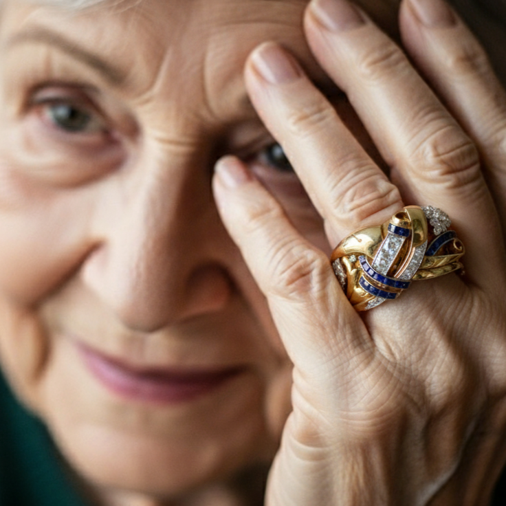 Oro Anello bellissimo con stile unico